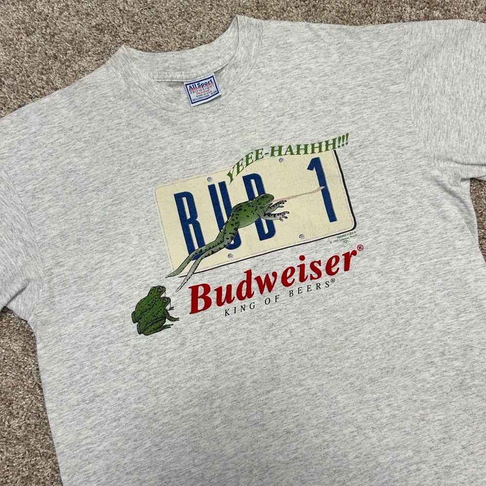 Vintage‎ Budweiser Bud 1 Yeee-Hahhh Tshirt Frogs Size XL USA Made Single Stitch